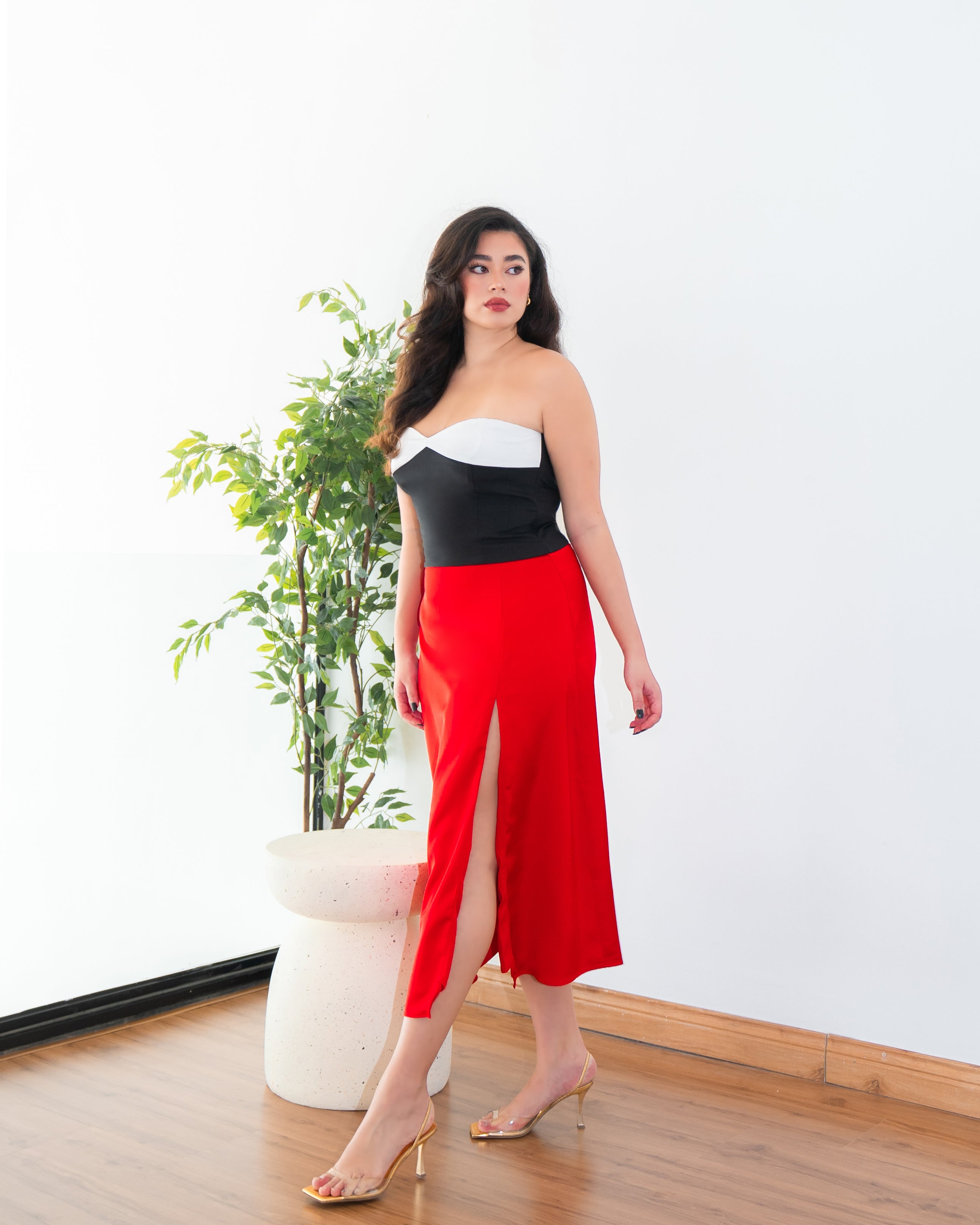 STEPHY Slit Skirt in Red